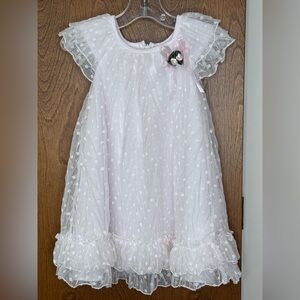Laura Ashley London Size 2T Pink White Mesh Dress Flower Girl Baptism Church